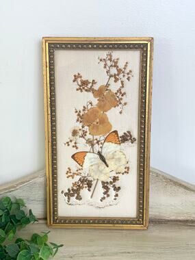 Vintage Butterfly Botanical Art Dried Floral Wall Decor Cottagecore Boho